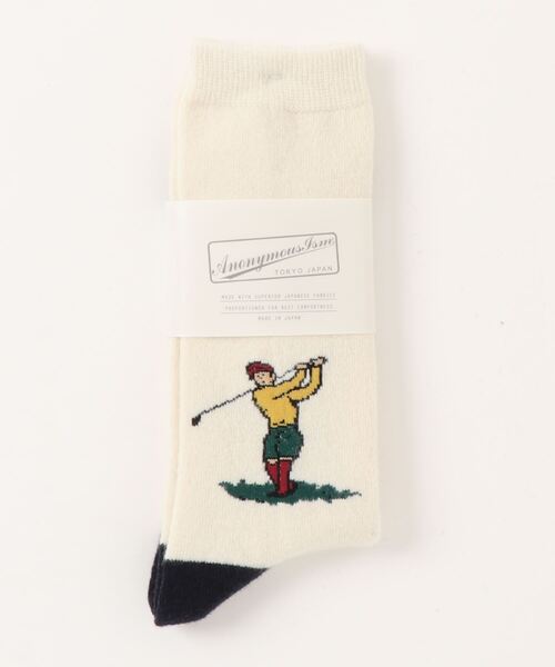 ANONYMOUSISM（アノニマスイズム）の「ANONYMOUSISM　WOOLゴルフクルー（ソックス/靴下・メンズ・グレー/オフホワイト/ピンク/インディゴブルー・25cm～27cm/23cm～25cm）」の2枚目の写真