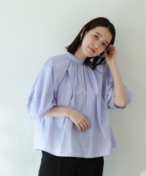 N.（N. Natural Beauty Basic）（エヌエヌナチュラルビューティーベーシック）の「◆スタンドカラードルマンスリーブブラウス（シャツ/ブラウス・レディース・パープル/グレー・MEDIUM）」の2枚目の写真