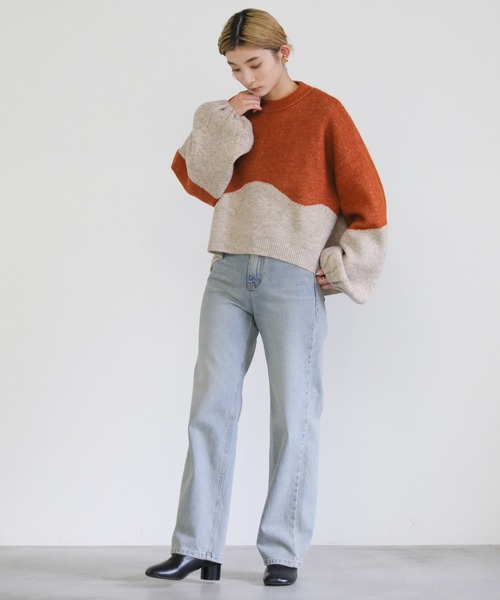 ニット セーター ツートンボリュームスリーブニット レディース select MOCA ニット セーター ツートンボリュームスリーブニット