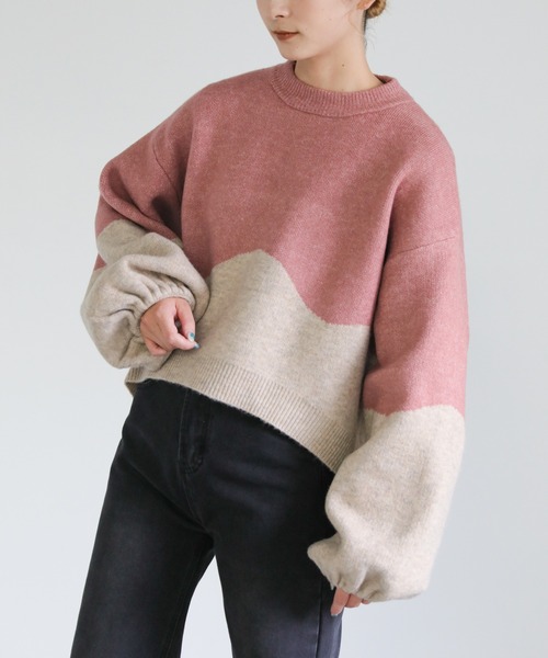 ニット セーター ツートンボリュームスリーブニット レディース select MOCA（セレクトモカ）の「ツートンボリュームスリーブ