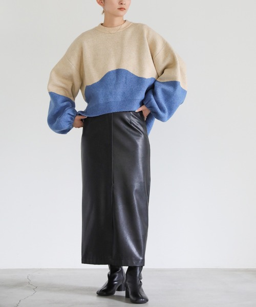 select MOCA（セレクトモカ）の「ツートンボリュームスリーブニット（ニット/セーター・レディース・ピンク/オレンジ/ブルー/グリーン/グレー・FREE）」の8枚目の写真