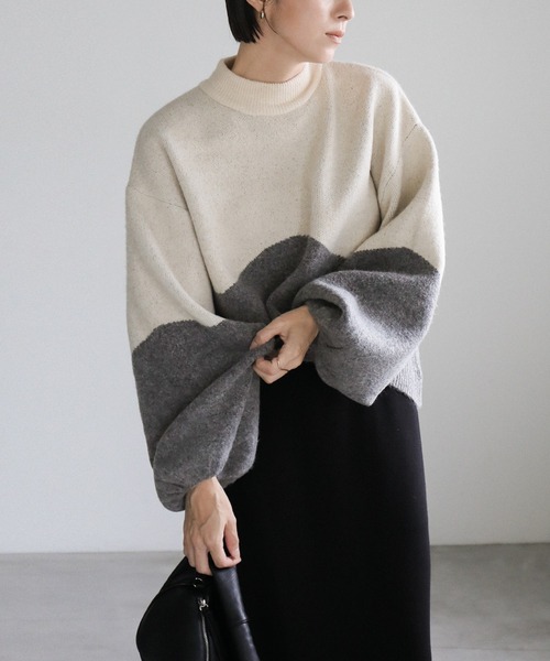 select MOCA（セレクトモカ）の「ツートンボリュームスリーブニット（ニット/セーター・レディース・ピンク/オレンジ/ブルー/グリーン/グレー・FREE）」の20枚目の写真
