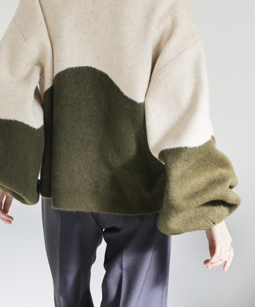 select MOCA（セレクトモカ）の「ツートンボリュームスリーブニット（ニット/セーター・レディース・ピンク/オレンジ/ブルー/グリーン/グレー・FREE）」の14枚目の写真