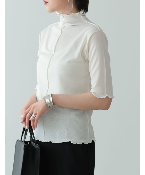 Re:EDIT（リエディ）の「前後2WAYシアーネットハイネックトップス（Tシャツ/カットソー・レディース・オフホワイト/ブラック/パープル/グリーン・MEDIUM）」の22枚目の写真