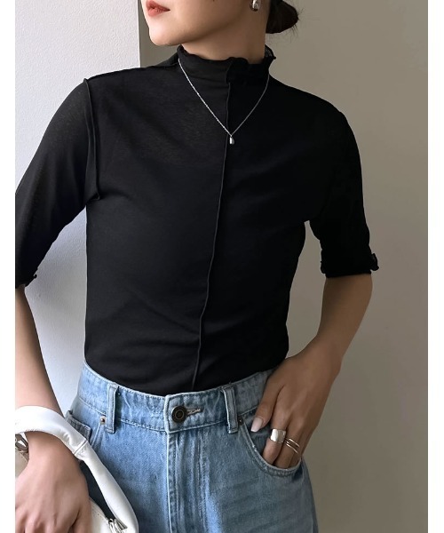 Re:EDIT（リエディ）の「前後2WAYシアーネットハイネックトップス（Tシャツ/カットソー・レディース・オフホワイト/ブラック/パープル/グリーン・MEDIUM）」の6枚目の写真