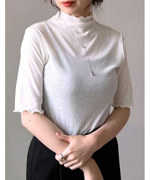 Re:EDIT（リエディ）の「前後2WAYシアーネットハイネックトップス（Tシャツ/カットソー・レディース・オフホワイト/ブラック/パープル/グリーン・MEDIUM）」の9枚目の写真