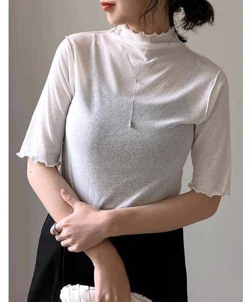 Re:EDIT（リエディ）の「前後2WAYシアーネットハイネックトップス（Tシャツ/カットソー・レディース・オフホワイト/ブラック/パープル/グリーン・MEDIUM）」の10枚目の写真