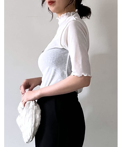 Re:EDIT（リエディ）の「前後2WAYシアーネットハイネックトップス（Tシャツ/カットソー・レディース・オフホワイト/ブラック/パープル/グリーン・MEDIUM）」の12枚目の写真