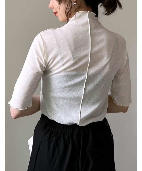 Re:EDIT（リエディ）の「前後2WAYシアーネットハイネックトップス（Tシャツ/カットソー・レディース・オフホワイト/ブラック/パープル/グリーン・MEDIUM）」の14枚目の写真