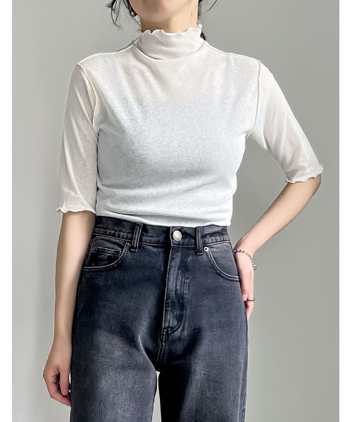 Re:EDIT（リエディ）の「前後2WAYシアーネットハイネックトップス（Tシャツ/カットソー・レディース・オフホワイト/ブラック/パープル/グリーン・MEDIUM）」の16枚目の写真