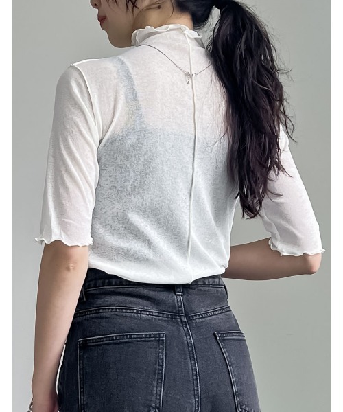 Re:EDIT（リエディ）の「前後2WAYシアーネットハイネックトップス（Tシャツ/カットソー・レディース・オフホワイト/ブラック/パープル/グリーン・MEDIUM）」の17枚目の写真