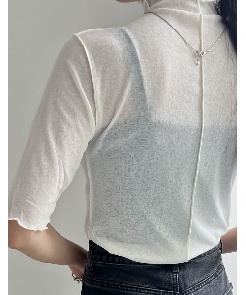 Re:EDIT（リエディ）の「前後2WAYシアーネットハイネックトップス（Tシャツ/カットソー・レディース・オフホワイト/ブラック/パープル/グリーン・MEDIUM）」の18枚目の写真