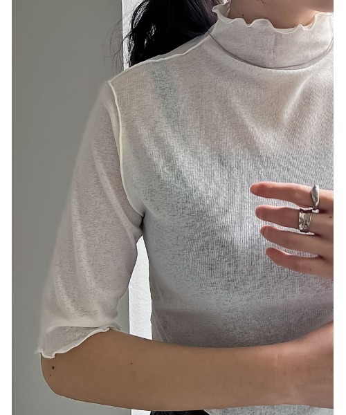 Re:EDIT（リエディ）の「前後2WAYシアーネットハイネックトップス（Tシャツ/カットソー・レディース・オフホワイト/ブラック/パープル/グリーン・MEDIUM）」の19枚目の写真