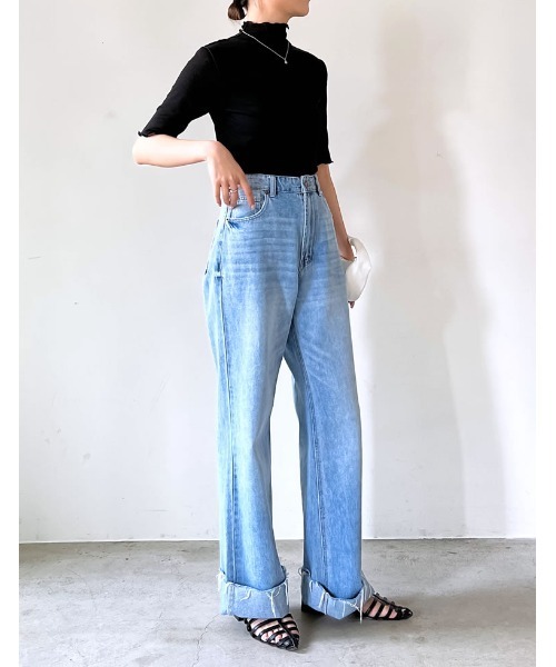 Re:EDIT（リエディ）の「前後2WAYシアーネットハイネックトップス（Tシャツ/カットソー・レディース・オフホワイト/ブラック/パープル/グリーン・MEDIUM）」の5枚目の写真