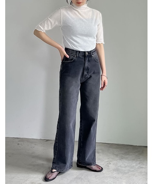 Re:EDIT（リエディ）の「前後2WAYシアーネットハイネックトップス（Tシャツ/カットソー・レディース・オフホワイト/ブラック/パープル/グリーン・MEDIUM）」の15枚目の写真