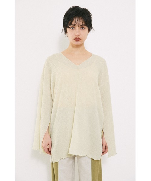 BLACK BY MOUSSY(ブラックバイマウジー)の「shirring cut tops(シャーリングカットトップス)(Tシャツ/カットソー・レディース・イエロー/ホワイト/ブラック・FREE)」の9枚目の写真