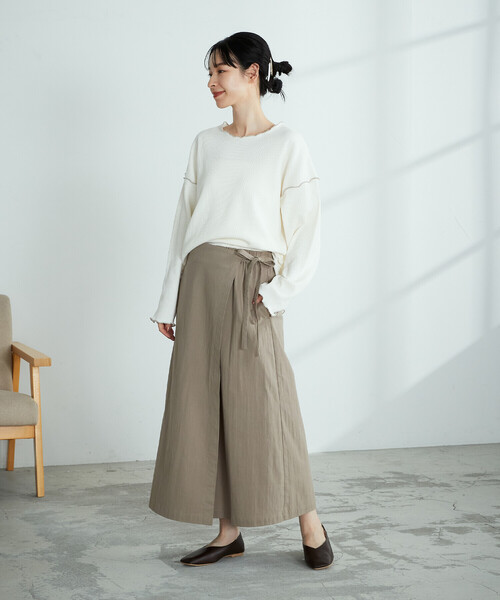 ONIGIRI(オニギリ)の「変形ワッフル プルオーバー(Tシャツ/カットソー・レディース・ベージュ/ブラウン/オフホワイト/グリーン・FREE)」の5枚目の写真