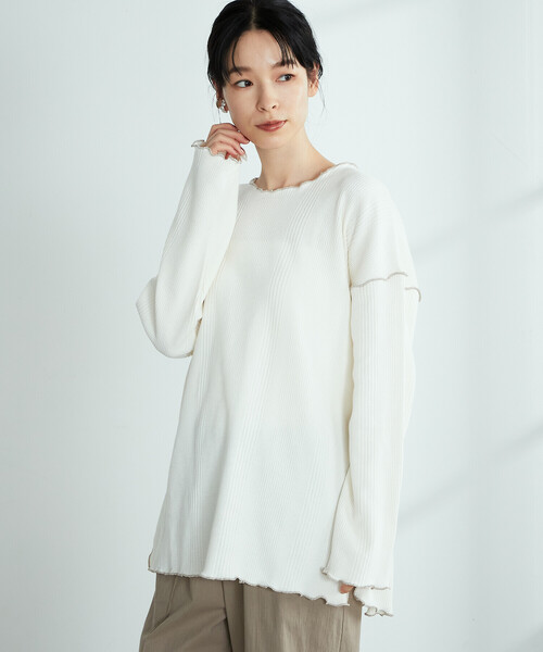 ONIGIRI(オニギリ)の「変形ワッフル プルオーバー(Tシャツ/カットソー・レディース・ベージュ/ブラウン/オフホワイト/グリーン・FREE)」の7枚目の写真