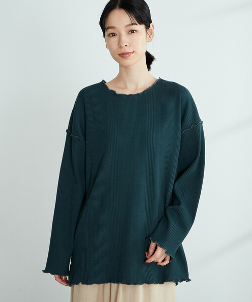 ONIGIRI(オニギリ)の「変形ワッフル プルオーバー(Tシャツ/カットソー・レディース・ベージュ/ブラウン/オフホワイト/グリーン・FREE)」の13枚目の写真