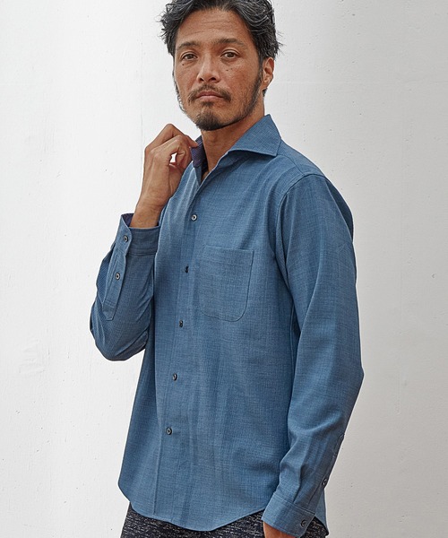 UNION STATION（ユニオンステーション）の「【EFFORTLESS】ストレッチドビーカッタウェイシャツ/スキッパーシャツ（シャツ/ブラウス・メンズ・ホワイト/ネイビー/ブルー・LL/M/L）」の3枚目の写真