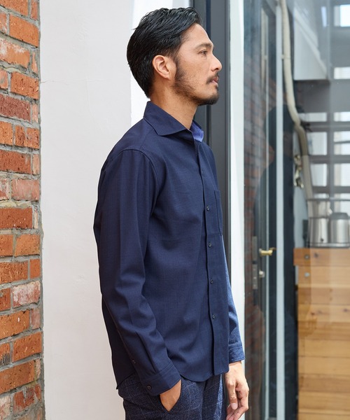 UNION STATION（ユニオンステーション）の「【EFFORTLESS】ストレッチドビーカッタウェイシャツ/スキッパーシャツ（シャツ/ブラウス・メンズ・ホワイト/ネイビー/ブルー・LL/M/L）」の4枚目の写真