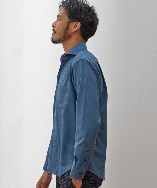 UNION STATION（ユニオンステーション）の「【EFFORTLESS】ストレッチドビーカッタウェイシャツ/スキッパーシャツ（シャツ/ブラウス・メンズ・ホワイト/ネイビー/ブルー・LL/M/L）」の7枚目の写真