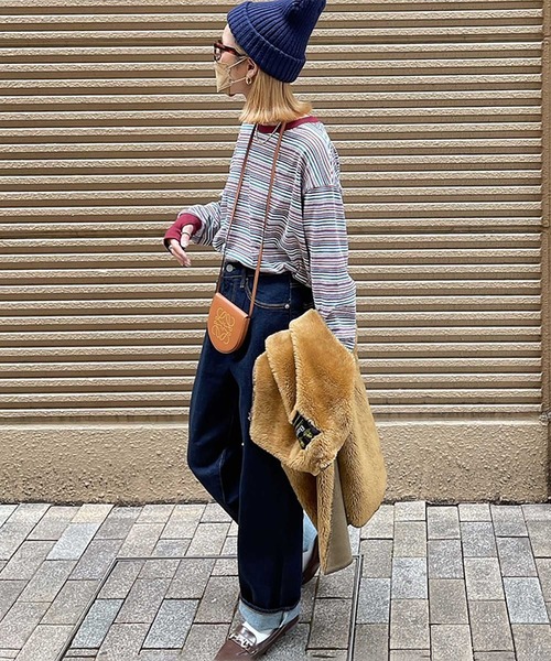 INTERPLAY(インタープレイ)の「【INTERPLAY x AYA】フィンガーホール マルチボーダー 長袖Teeシャツ(Tシャツ/カットソー・レディース・オレンジ/ブルー・FREE)」の2枚目の写真