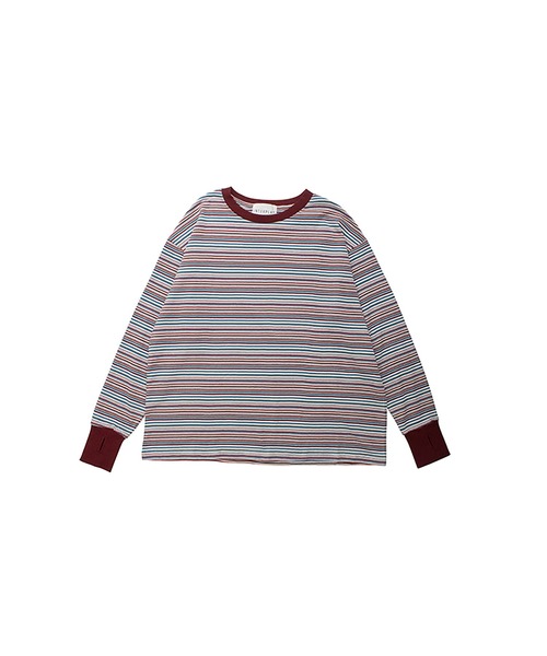 INTERPLAY(インタープレイ)の「【INTERPLAY x AYA】フィンガーホール マルチボーダー 長袖Teeシャツ(Tシャツ/カットソー・レディース・オレンジ/ブルー・FREE)」の7枚目の写真