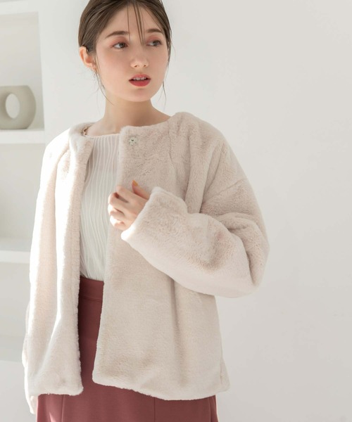 fifth（フィフス）の「ノーカラーファーブルゾン（ブルゾン・レディース・ライトベージュ/グレー/モカ・M）」の12枚目の写真