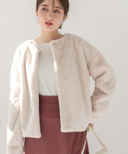 fifth（フィフス）の「ノーカラーファーブルゾン（ブルゾン・レディース・ライトベージュ/グレー/モカ・M）」の14枚目の写真