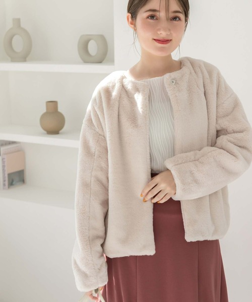 fifth（フィフス）の「ノーカラーファーブルゾン（ブルゾン・レディース・ライトベージュ/グレー/モカ・M）」の15枚目の写真