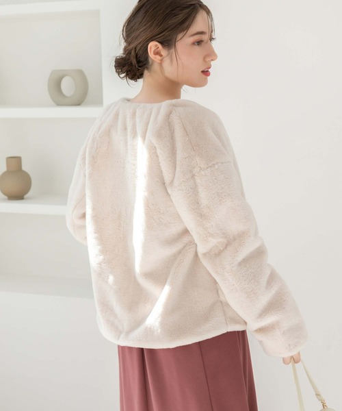 fifth（フィフス）の「ノーカラーファーブルゾン（ブルゾン・レディース・ライトベージュ/グレー/モカ・M）」の16枚目の写真