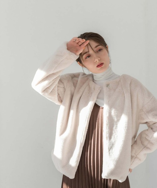 fifth（フィフス）の「ノーカラーファーブルゾン（ブルゾン・レディース・ライトベージュ/グレー/モカ・M）」の21枚目の写真