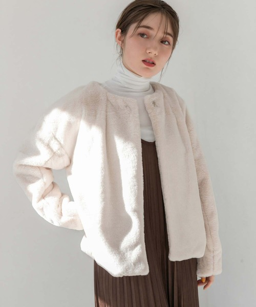 fifth（フィフス）の「ノーカラーファーブルゾン（ブルゾン・レディース・ライトベージュ/グレー/モカ・M）」の20枚目の写真
