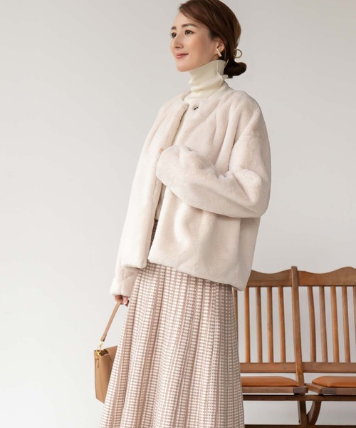 fifth（フィフス）の「ノーカラーファーブルゾン（ブルゾン・レディース・ライトベージュ/グレー/モカ・M）」の8枚目の写真