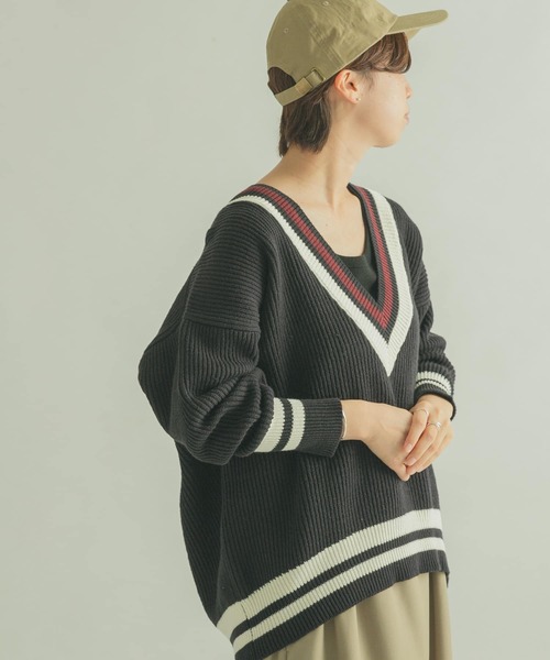 FORK&SPOON（フォークアンドスプーン）の「FORK&SPOON　チルデンVネックニット（ニット/セーター・レディース・アイボリー/ネイビー・1）」の18枚目の写真