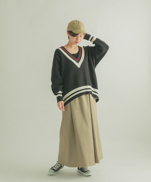 FORK&SPOON（フォークアンドスプーン）の「FORK&SPOON　チルデンVネックニット（ニット/セーター・レディース・アイボリー/ネイビー・1）」の19枚目の写真