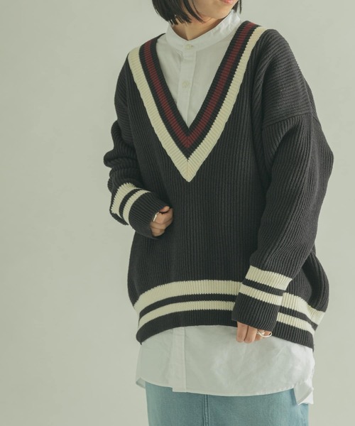 FORK&SPOON（フォークアンドスプーン）の「FORK&SPOON　チルデンVネックニット（ニット/セーター・レディース・アイボリー/ネイビー・1）」の20枚目の写真