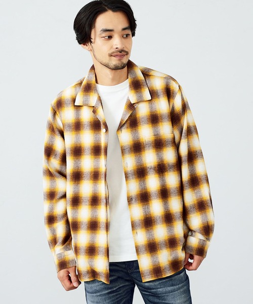 EDWIN(エドウィン)の「EDWIN エドウィン オンブレーチェックオープンカラーネルシャツ 長袖(シャツ/ブラウス・メンズ・ブラック/レッド/イエロー・MEDIUM/LARGE/X-LARGE/SMALL)」の6枚目の写真