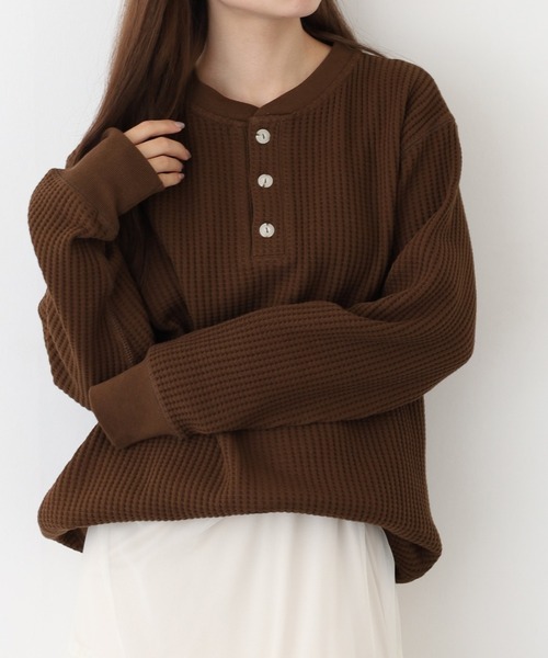 JEMORGAN（ジェーイーモーガン）の「JEMORGAN ビッグワッフル ヘンリーネック（Tシャツ/カットソー・メンズ・ブラック/オフホワイト/カーキ/杢グレー/マスタード/オートミール/チャコール/ネイビー/ブラウン/モカ・M/XL/L/S）」の5枚目の写真