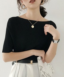 PRIVATE  BEACH（プライベートビーチ）の「5分袖ボートネックリブ編みニットプルオーバー（ニット/セーター）」