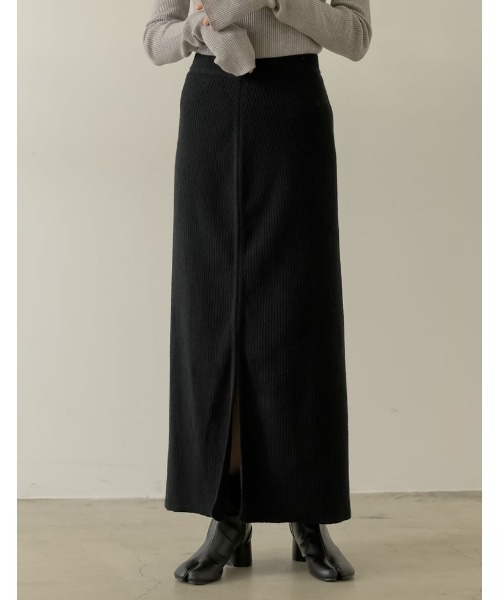 [低身長サイズ有]マルチウェイ起毛リブニットスリットナロースカート