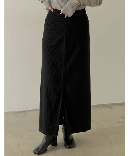 [低身長サイズ有]マルチウェイ起毛リブニットスリットナロースカート