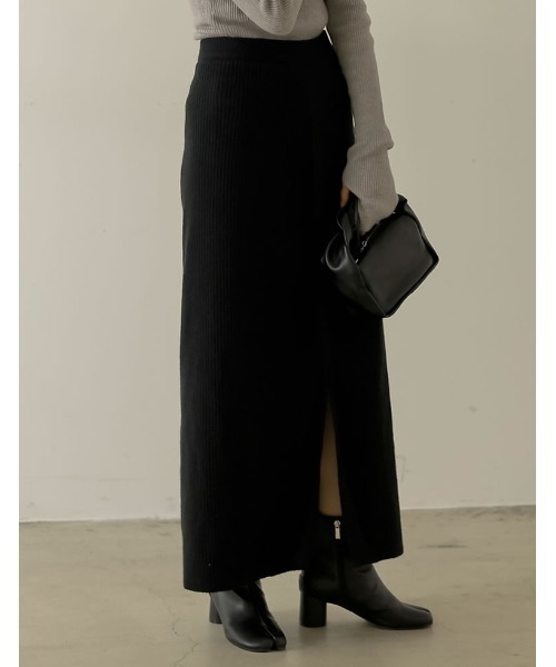 [低身長サイズ有]マルチウェイ起毛リブニットスリットナロースカート