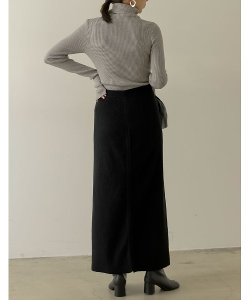 [低身長サイズ有]マルチウェイ起毛リブニットスリットナロースカート