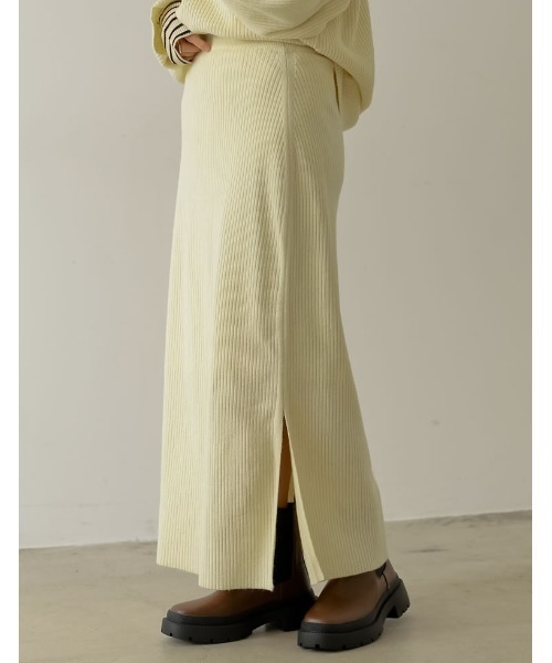 [低身長サイズ有]マルチウェイ起毛リブニットスリットナロースカート