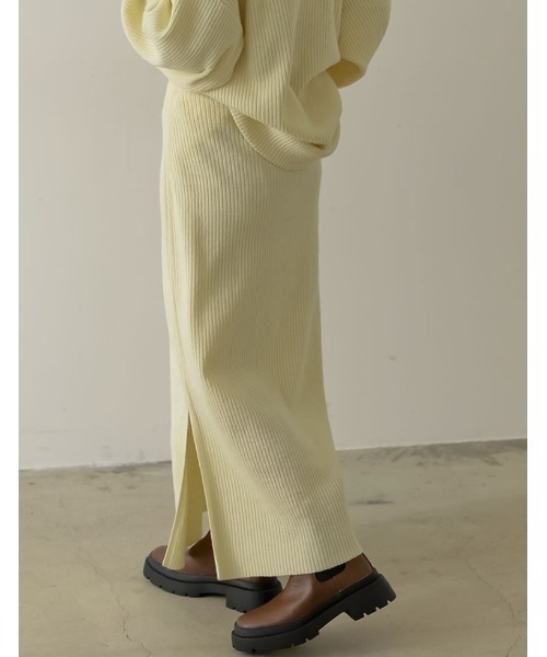 [低身長サイズ有]マルチウェイ起毛リブニットスリットナロースカート