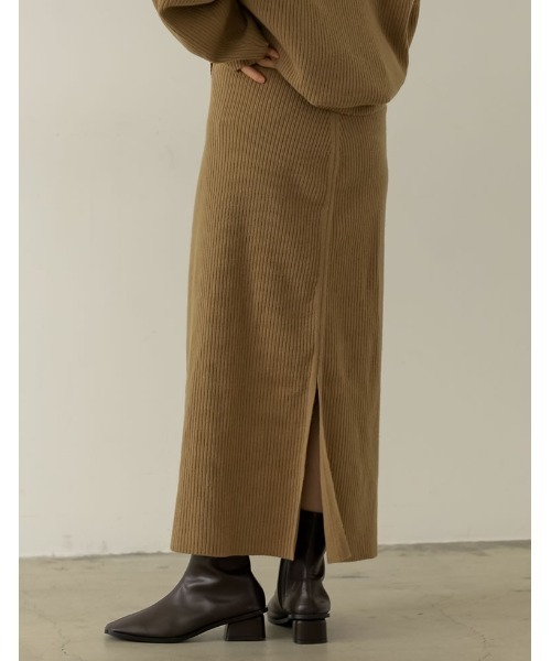 [低身長サイズ有]マルチウェイ起毛リブニットスリットナロースカート