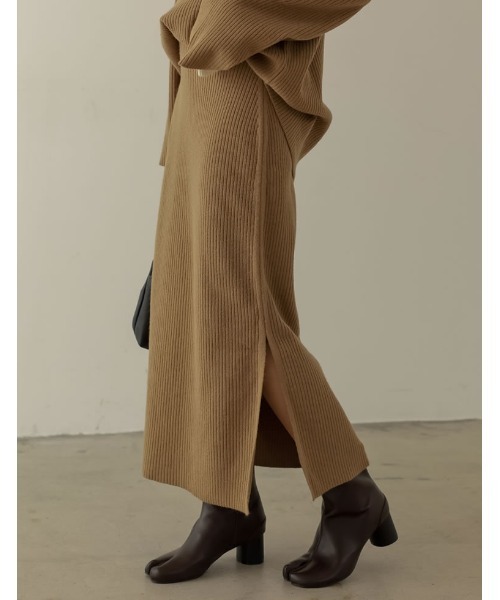 [低身長サイズ有]マルチウェイ起毛リブニットスリットナロースカート