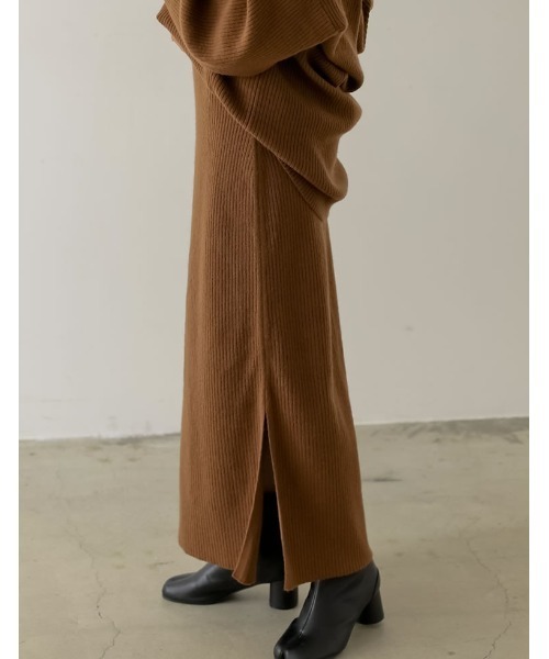 [低身長サイズ有]マルチウェイ起毛リブニットスリットナロースカート